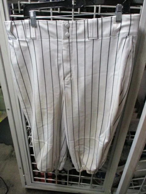 Custom Fit Baseball Pants for Youth Leagues-Used Champro White and Black Pin-Striped Knicker Bottom Pants Adult XL - stained