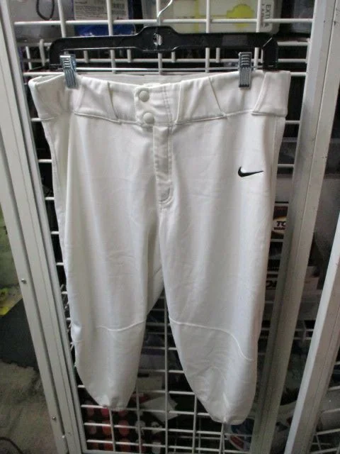 Baseball Pants with Double Stitched Seams for Durability-Used Nike White Knicker Bottom Pants Adult Size Medium - holes