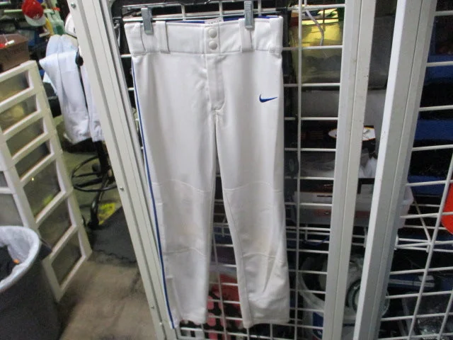 Baseball Pants with Pre-Cut Stretch Fabric for Comfort and Durability-Used Nike Open Bottom Baseball Pants White w/ Royal Striping Size Youth Medium