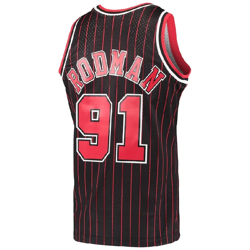 Basketball Jerseys with Anti-Wrinkle Fabric for Easy Maintenance-C.Bulls #91 Dennis Rodman Mitchell & Ness Hardwood Classics Swingman Jersey - Black American Basketball Jersey