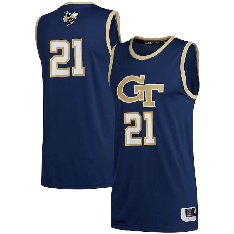 Basketball Jerseys with Soft Interior Lining for Comfort Against Skin-#21 GATech Yellow Jackets Swingman Basketball Jersey Navy Stitched American College Jerseys