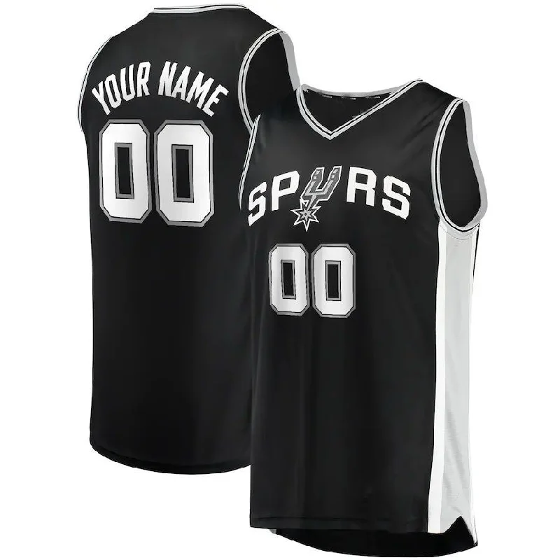 Basketball Jerseys with Lightweight Polyester Fabric for Breathability-Custom S.Antonio Spurs Fanatics Branded  Fast Break Custom Replica Jersey Black Icon Edition Stitched Basketball Jersey