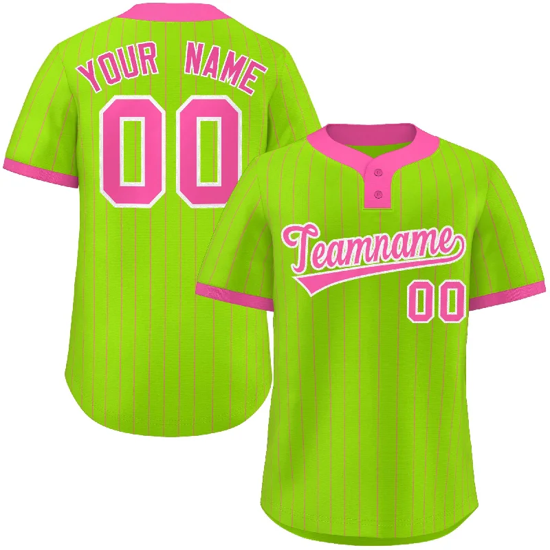 Baseball Jerseys with Stretchable Material for Maximum Comfort-Custom Neon Green Pink Stripe Fashion Authentic Two-Button Baseball Jersey