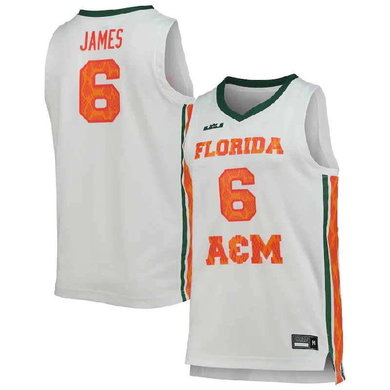 Basketball Jerseys with Custom Logo Printing for Unique Identity-F.A&M Rattlers #6 LeBron James Replica Basketball Jersey White Stitched American College Jerseys