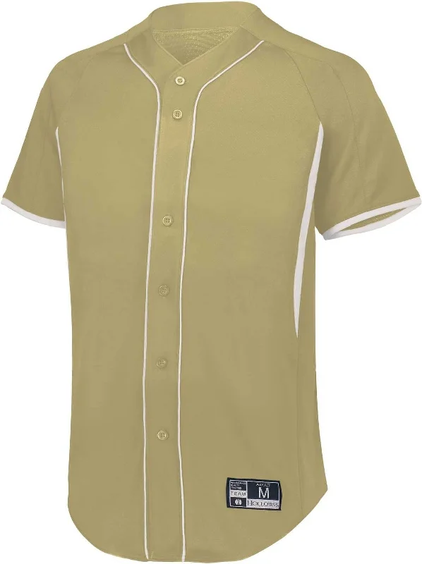 Baseball Jerseys with Tapered Sleeves for Stylish Fit-Holloway 221025 Game7 Full-Button Baseball Jersey - Vegas Gold White