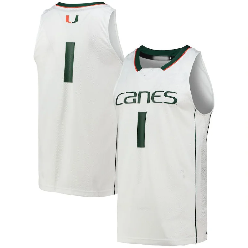 Basketball Jerseys with Anti-Chafe Seams for Comfort-#1 M.Hurricanes Team Swingman Basketball Jersey White Stitched American College Jerseys