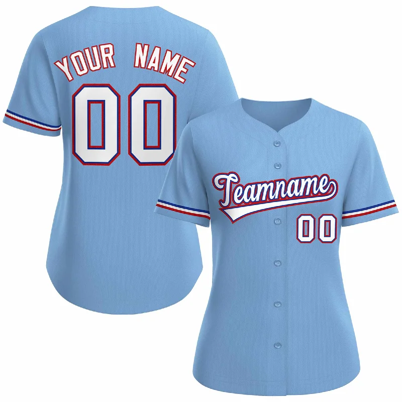 Baseball Jerseys with Bold Color Contrast for Standout Look-Custom Light Blue White Royal Classic Style Baseball Jersey for Women