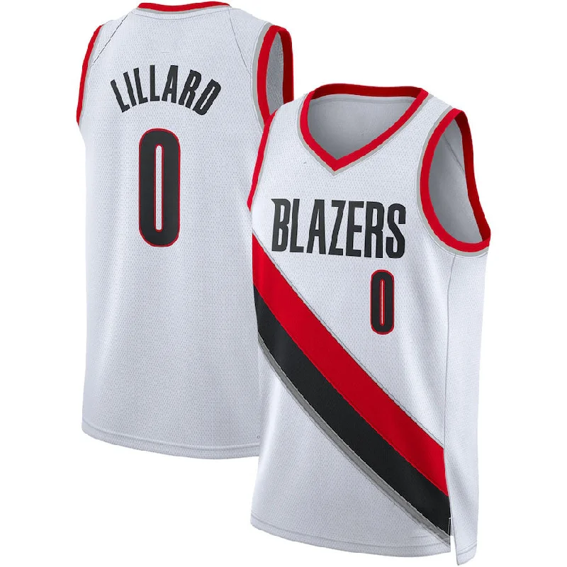 Personalized Basketball Jerseys for Players and Fans-P.Trail Blazers #0 Damian Lillard Unisex 2022-23 Swingman Jersey Association Edition White Stitched American Basketball Jersey