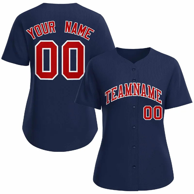 Baseball Jerseys with Full Button Front for Classic Look-Custom Navy Red White Classic Style Baseball Jersey for Women