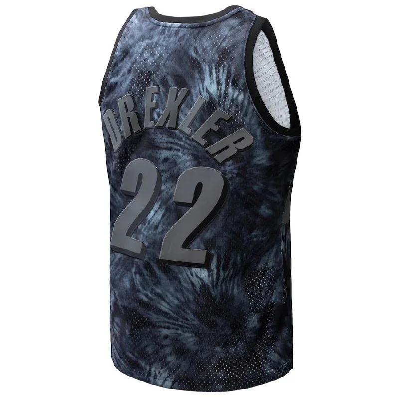 Basketball Jerseys with All-Over Stretch for Easy Movement-P.Trail Blazers #22 Clyde Drexler Mitchell & Ness Unisex Hardwood Classics 1991-92 Tie-Dye Swingman Jersey Black Stitched American Basketball Jersey