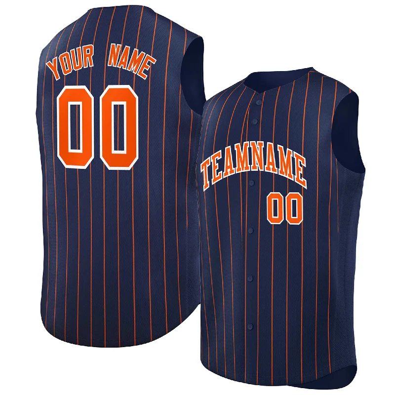 Baseball Jerseys with Padded Neck for Extra Comfort-Custom Navy Orange-White Sleeveless Stripe Fashion Baseball Jersey