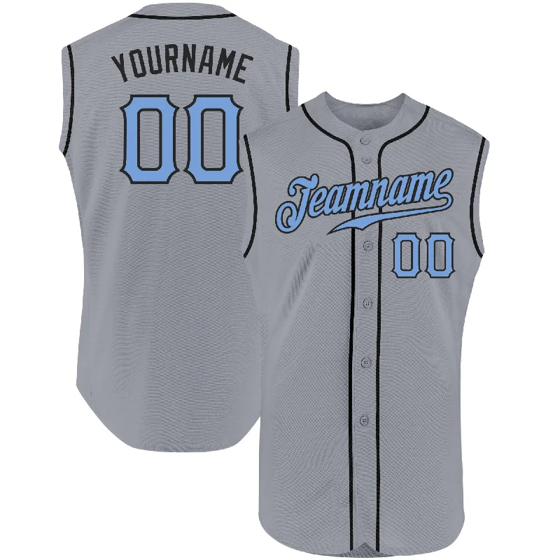 Baseball Jerseys with Soft Lining for Comfort During Play-Custom Gray Light Blue-Black Authentic Sleeveless Father's Day Baseball Jersey