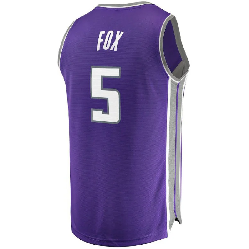 Basketball Jerseys with Heat-Transfer Numbers for Modern Appeal-S.Kings #5 De'Aaron Fox Fanatics Branded Fast Break Player Replica Jersey  Icon Edition Purple Stitched American Basketball Jersey