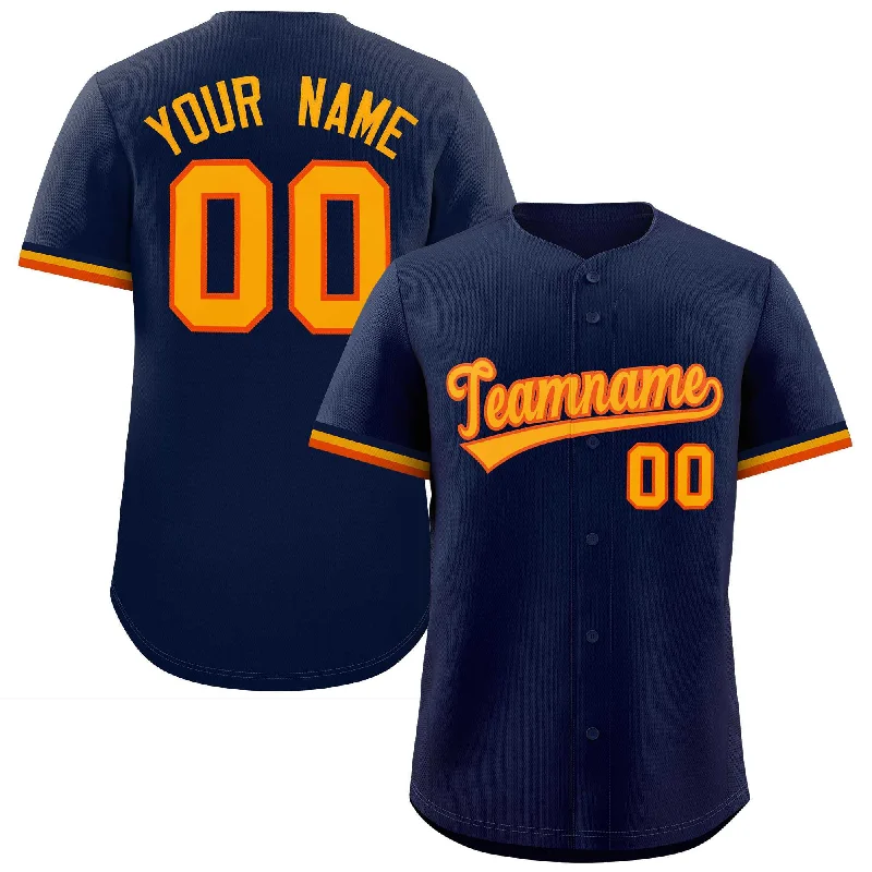 Baseball Jerseys with Embroidered Logos for Premium Look-Custom Navy Gold Full Button Design Authentic Baseball Jersey