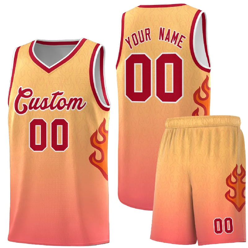 Custom Basketball Jerseys with Player Names and Numbers-Custom Yellow Orange-Red Flame Gradient Fashion Sports Uniform Basketball Jersey