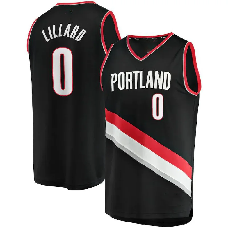 Basketball Jerseys with Mesh Back for Extra Cooling-P.Trail Blazers #0 Damian Lillard Fanatics Branded 2020-21 Fast Break Replica Jersey Icon Edition Black Stitched American Basketball Jersey