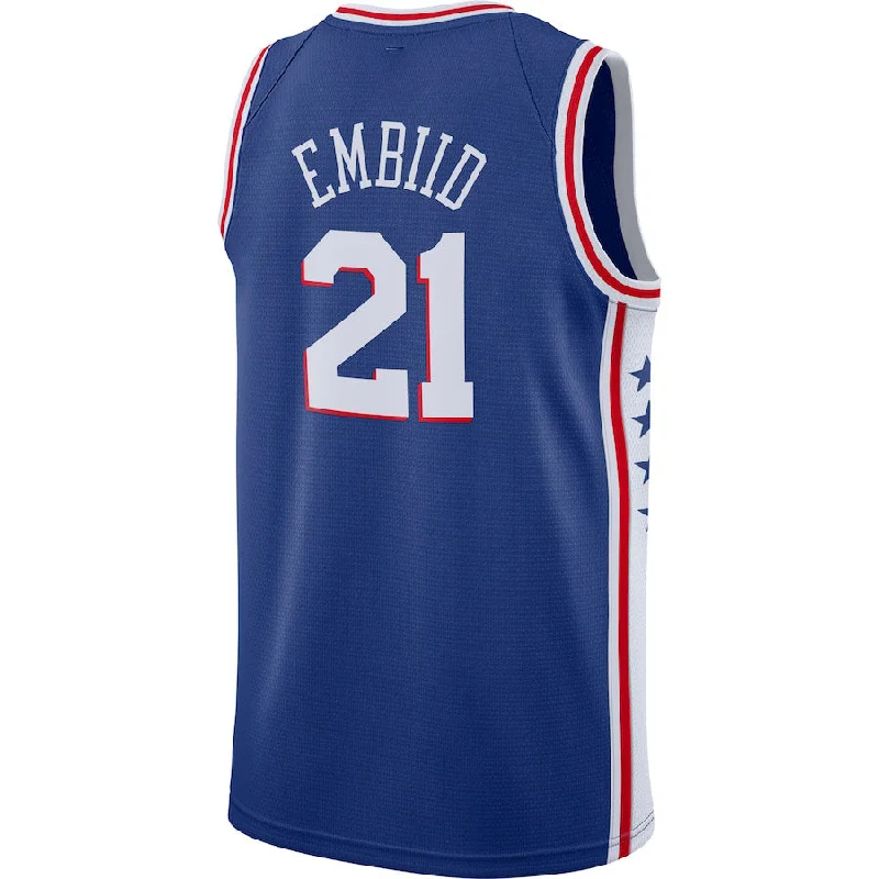 Basketball Jerseys with Mesh Back for Extra Cooling-PH.76ers #21 Joel Embiid 2019-2020 Swingman Jersey Royal Icon Edition Stitched American Basketball Jersey