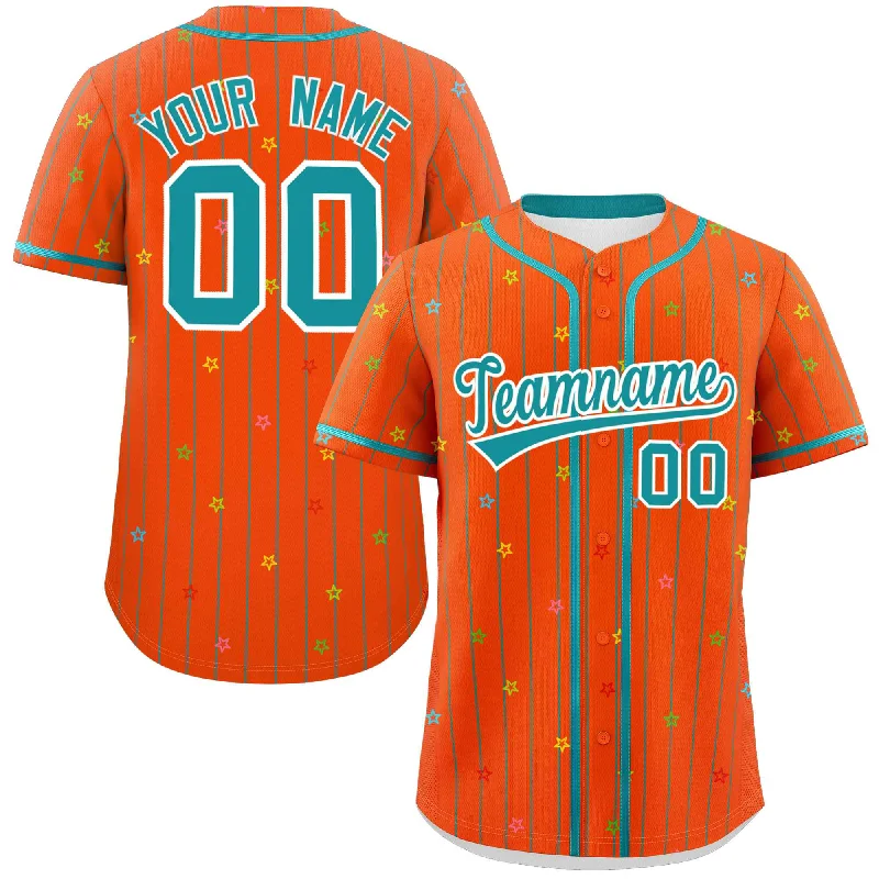 Baseball Jerseys with Anti-Chafe Seams for Comfort-Custom Orange Aqua Stripe Fashion Personalized Star Pattern Authentic Baseball Jersey