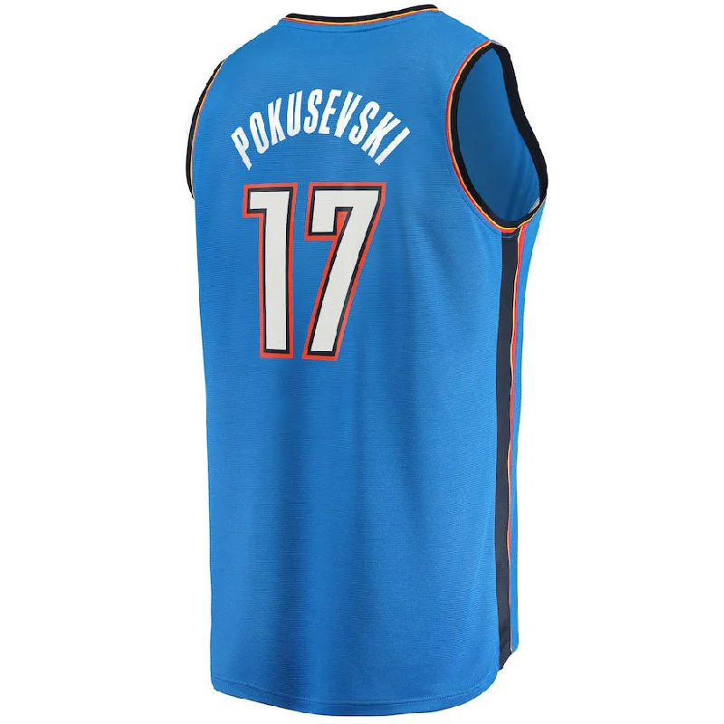 Basketball Jerseys with Reinforced Stitching for Durability-OC.Thunder #17 Aleksej Pokusevski Fanatics Branded 2021-22 Fast Break Replica Jersey Icon Edition Blue Stitched American Basketball Jersey