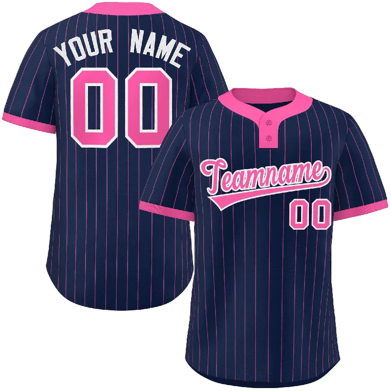 Baseball Jerseys with Tight-Fit Sleeves for Streamlined Look-Custom Navy Pink Stripe Fashion Authentic Two-Button Baseball Jersey