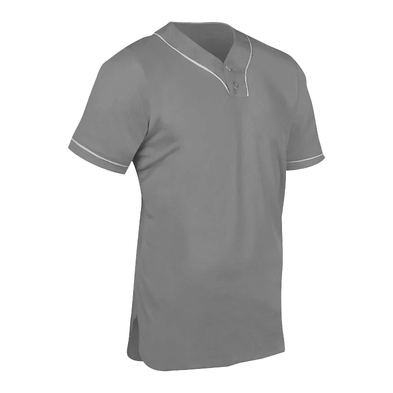 Baseball Jerseys with V-Neck Design for Classic Fit-Champro BS42 Heater 2-Button Piped Baseball Jersey - Gray White