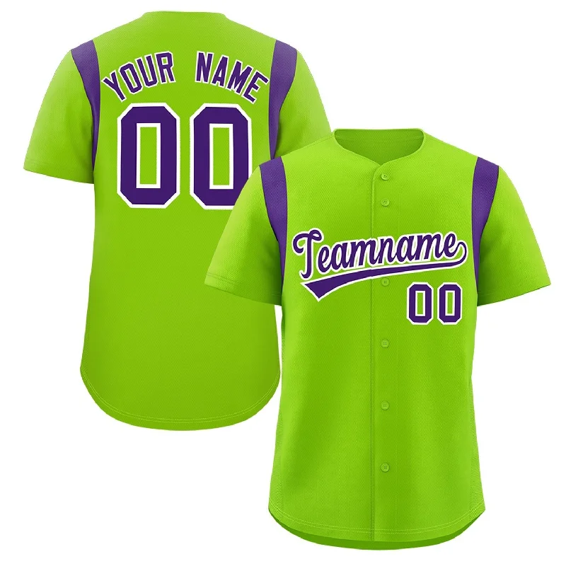 Baseball Jerseys with Extended Back for Comfort and Fit-Custom Neon Green Purple Classic Style Personalized Full Button Authentic Baseball Jersey