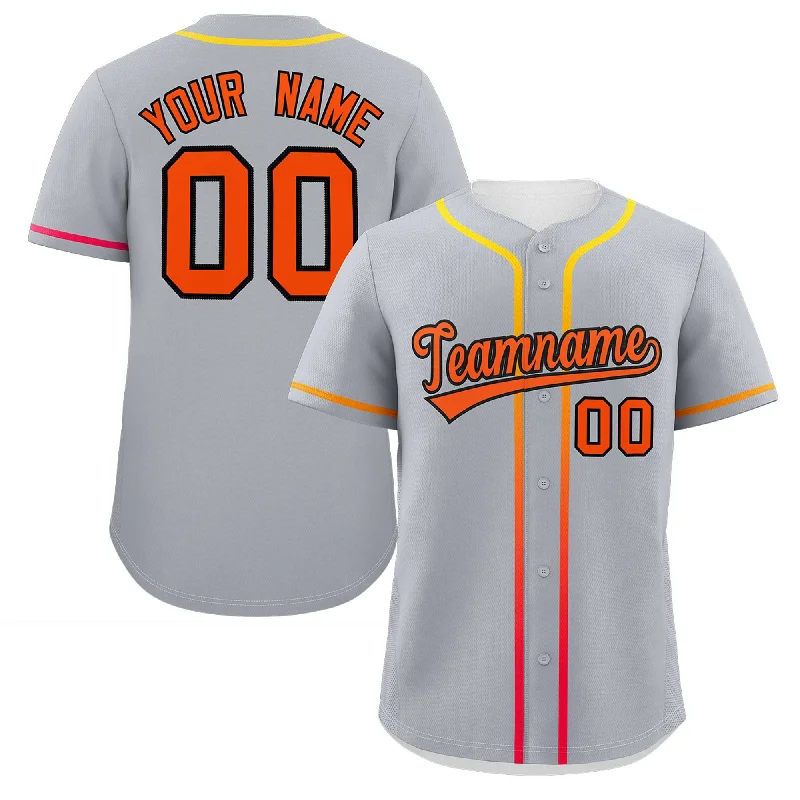 Baseball Jerseys with Lightweight Polyester Fabric for Breathability-Custom Light Gray Orange Personalized Gradient Ribbed Design Authentic Baseball Jersey