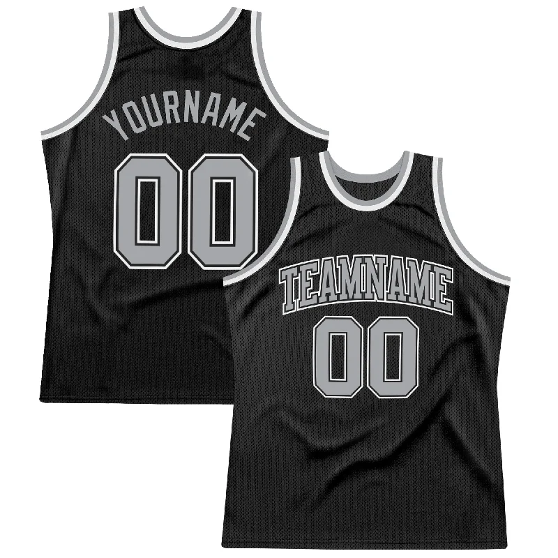 Basketball Jerseys with Contrast Stitching for Bold Design-Custom Black Gray-White Authentic Throwback Basketball Jersey