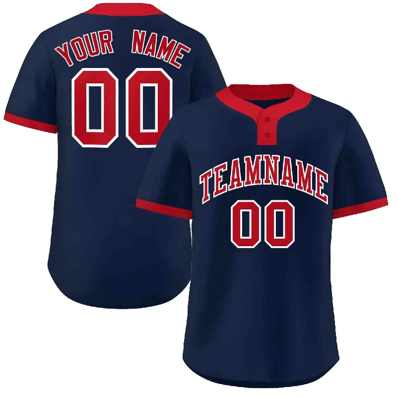 Baseball Jerseys with Heat-Pressed Numbers and Logos for Durability-Custom Navy Red Classic Style Authentic Two-Button Baseball Jersey