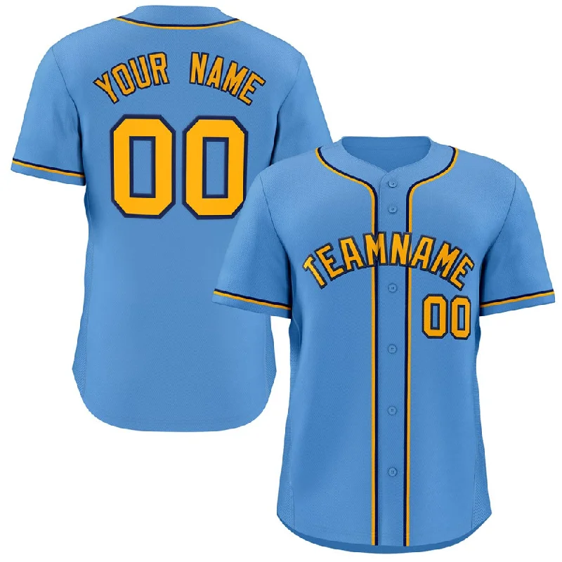 Baseball Jerseys for Kids with Adjustable Fit-Custom Light Blue Yellow-Navy Classic Style Button Down Authentic Baseball Jersey