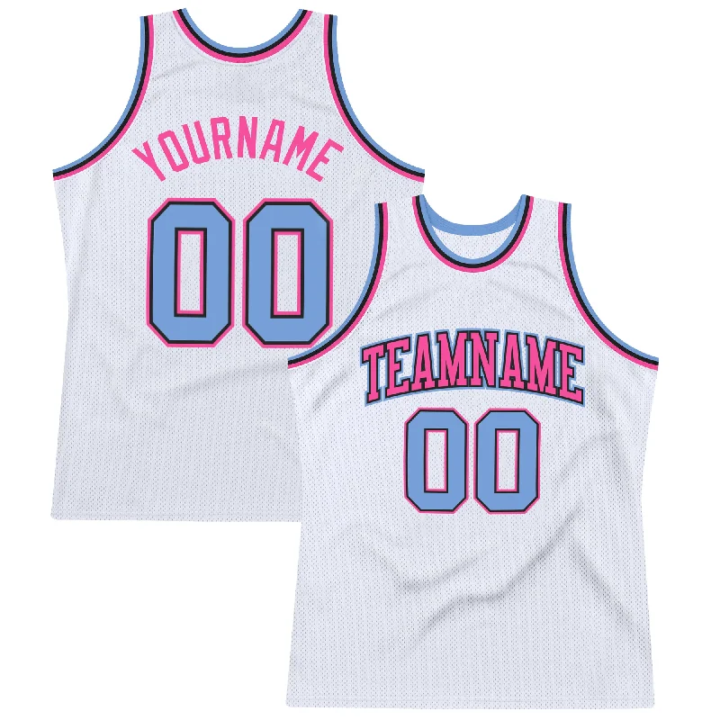 Basketball Jerseys with T-Shirt Style for Casual Look-Custom White Light Blue-Pink Authentic Throwback Basketball Jersey