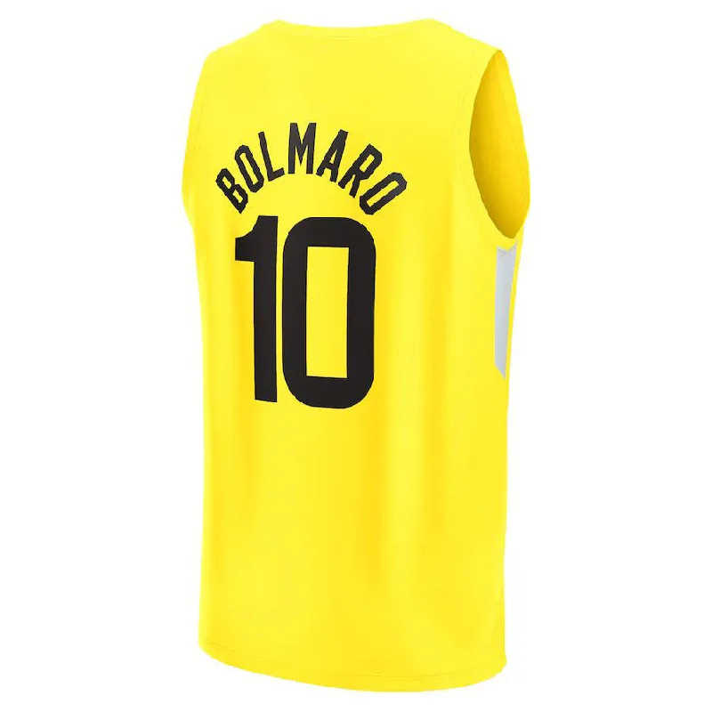 Basketball Jerseys with Classic Stripes for Vintage Feel-U.Jazz #10 Leandro Bolmaro Fanatics Branded Fast Break Replica Jersey Icon Edition Yellow Stitched American Basketball Jersey