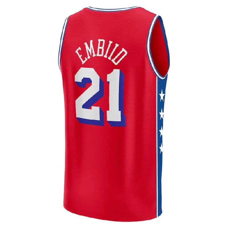 Custom Basketball Jerseys with Player Names and Numbers-PH.76ers #21 Joel Embiid Fanatics Branded 2022-23 Fast Break Replica Player Jersey Statement Edition  Red Stitched American Basketball Jersey