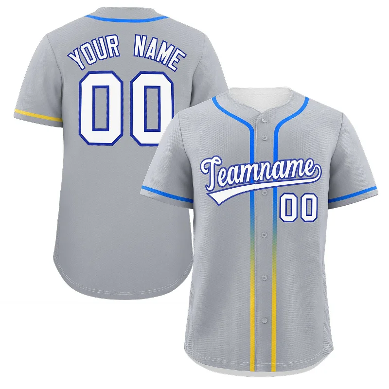 Baseball Jerseys with V-Neck Design for Classic Fit-Custom Light Gray White Personalized Gradient Ribbed Design Authentic Baseball Jersey