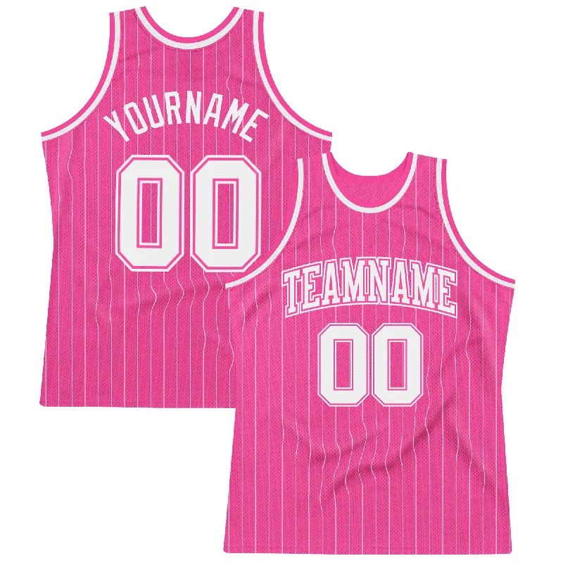 Basketball Jerseys with Sweat-Wicking Technology for Dry Comfort-Custom Pink White Pinstripe White-Pink Authentic Basketball Jersey