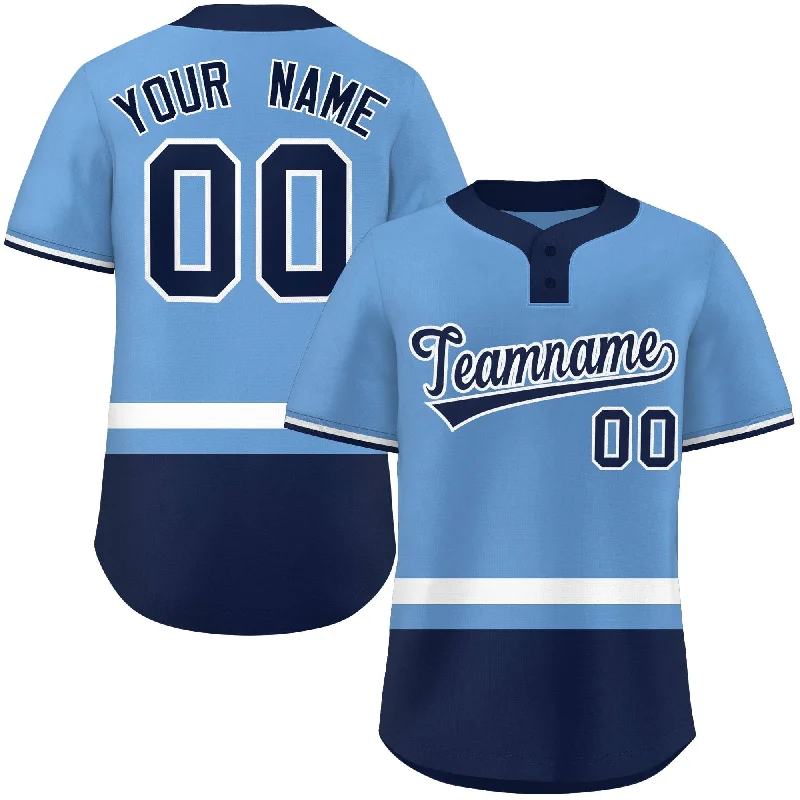 Baseball Jerseys with Moisture-Wicking Technology-Custom Light Blue White-Navy Color Block Personalized Authentic Two-Button Baseball Jersey