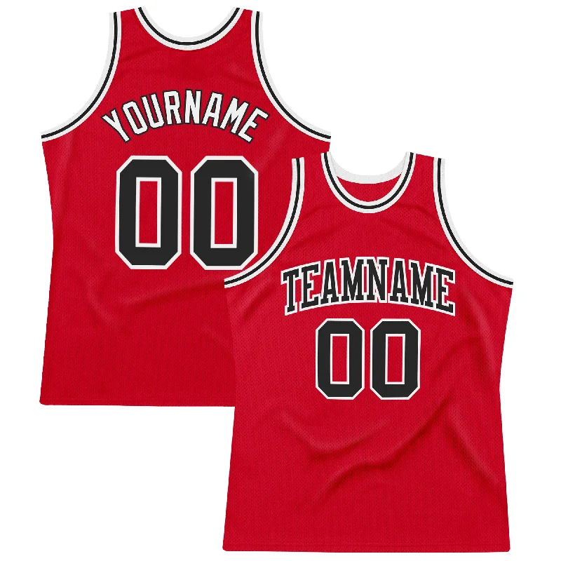 Basketball Jerseys with Custom Colors for Team Branding-Custom Red Black-White Authentic Throwback Basketball Jersey