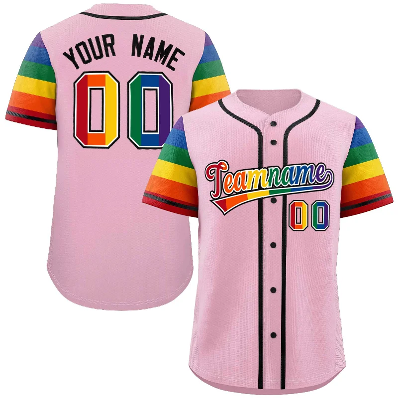 Baseball Jerseys with Lightweight Design for Freedom of Movement-Custom Light Pink LGBT Rainbow For Pride Month Raglan Sleeves Authentic Baseball Jersey