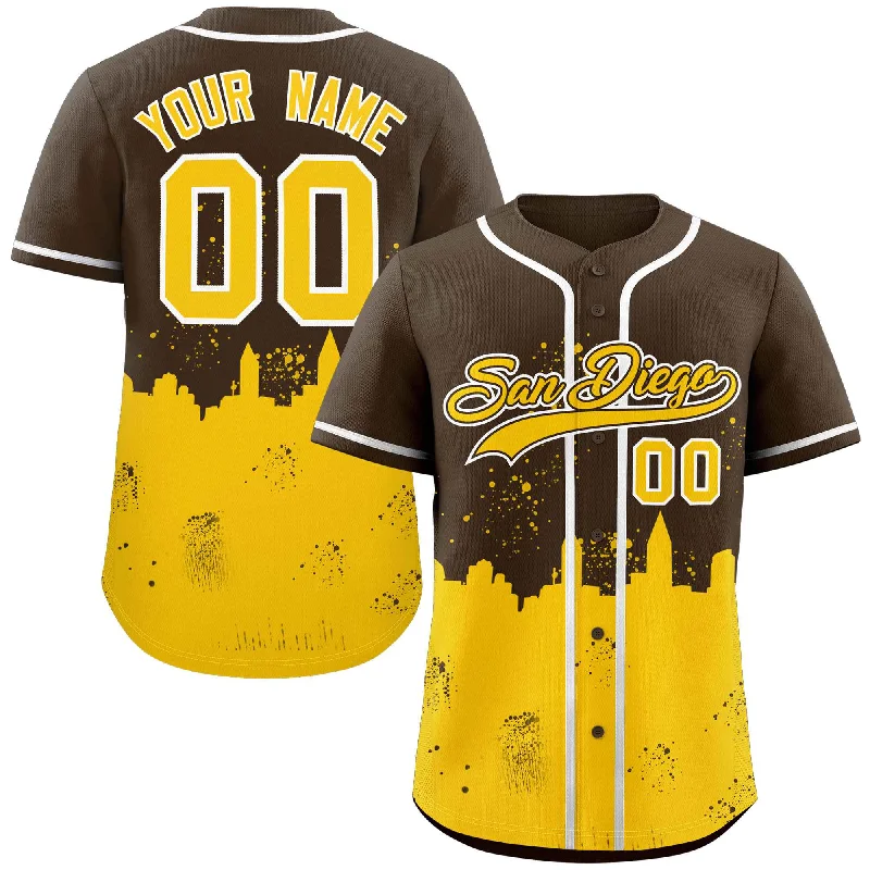 Baseball Jerseys with Soft Touch Fabric for All-Day Comfort-Custom Light Brown Yellow Personalized San Diego City Nightscape Authentic Baseball Jersey