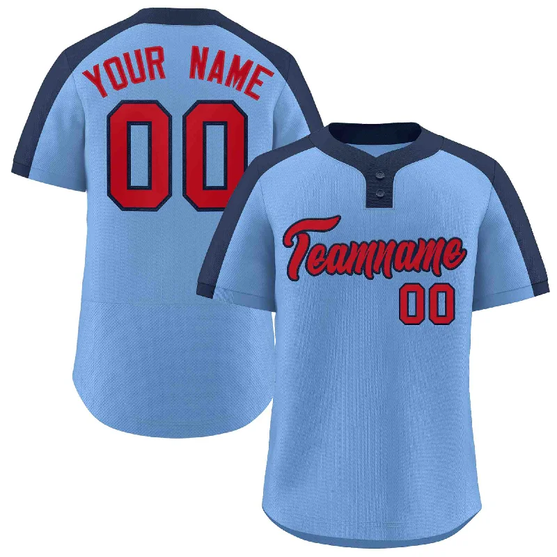 Baseball Jerseys with Large Team Logos for Strong Identity-Custom Light Blue Red-Navy Classic Style Authentic Two-Button Baseball Jersey