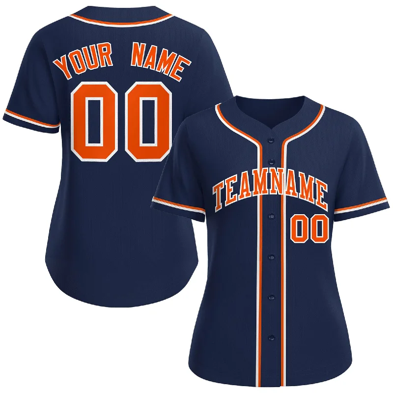 Baseball Jerseys with Non-Iron Fabric for Low Maintenance-Custom Navy Orange-White Classic Style Baseball Jersey For Women