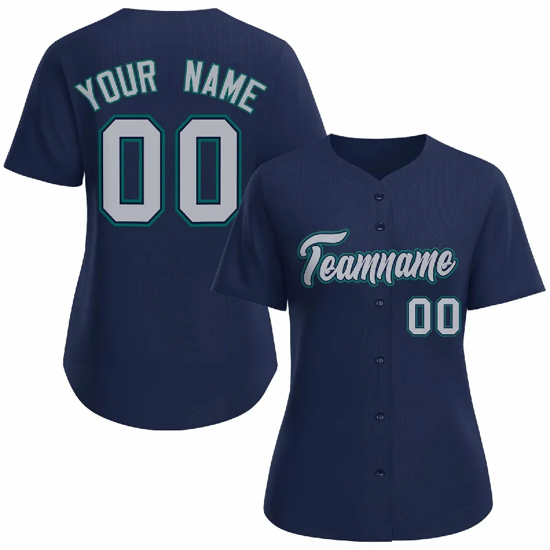 Baseball Jerseys with Sweat-Wicking Technology for Dry Comfort-Custom Navy Gray Navy Classic Style Baseball Jersey for Women