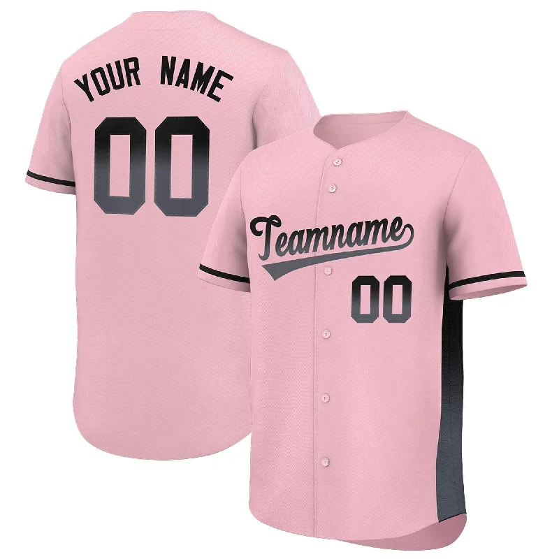 Baseball Jerseys with Anti-Wrinkle Fabric for Easy Maintenance-Custom Light Pink Black-Dark Gray Personalized Gradient Font And Side Design Authentic Baseball Jersey