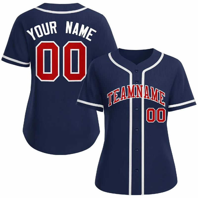 Baseball Jerseys with Soft Touch Fabric for All-Day Comfort-Custom Navy Red White Classic Style Baseball Jersey for Women