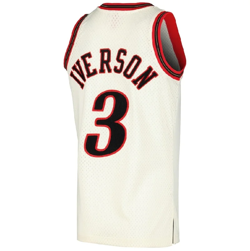 Basketball Jerseys with Extra Padding for Protection-PH.76ers #3 Allen Iverson Mitchell & Ness Chainstitch Swingman Jersey - Cream Stitched American Basketball Jersey