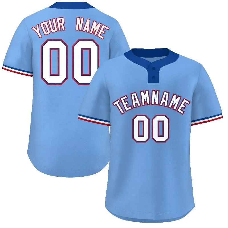 Baseball Jerseys with Sweat-Wicking Technology for Dry Comfort-Custom Light Blue White-Red Classic Style Authentic Two-Button Baseball Jersey