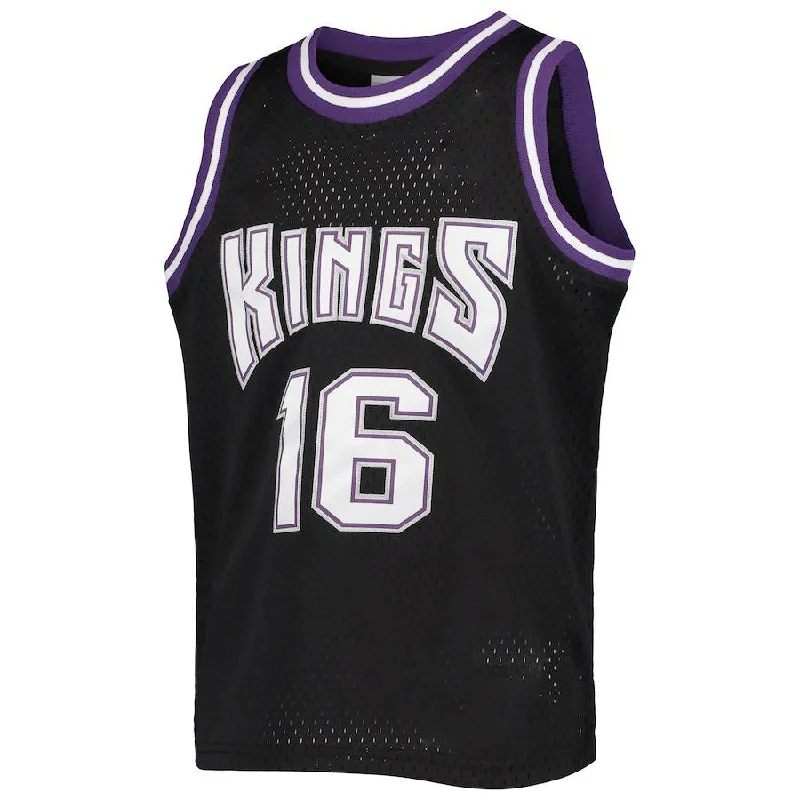 Basketball Jerseys with Quick-Release Zippers for Easy Removal-S.Kings #16 Peja Stojakovic Mitchell & Ness  Hardwood Classics Swingman Jersey Black Stitched American Basketball Jersey