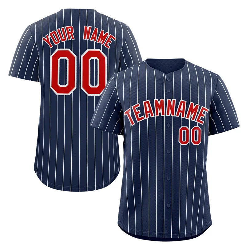 Baseball Jerseys with Quick-Dry Technology for Hot Weather Play-Custom Navy Red-White Stripe Fashion Authentic Baseball Jersey