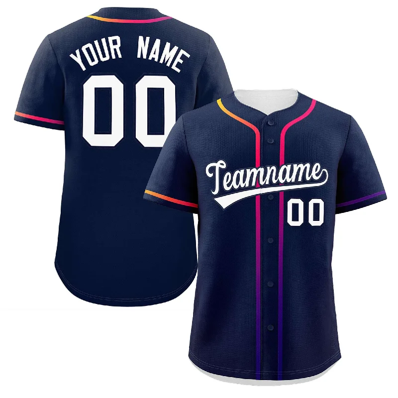 Baseball Jerseys with Sweat-Wicking Technology for Dry Comfort-Custom Navy White Personalized Gradient Ribbed Design Authentic Baseball Jersey