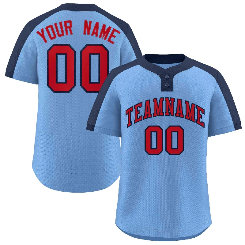 Baseball Jerseys with All-Over Stretch for Easy Movement-Custom Light Blue Red-Navy Classic Style Authentic Two-Button Baseball Jersey